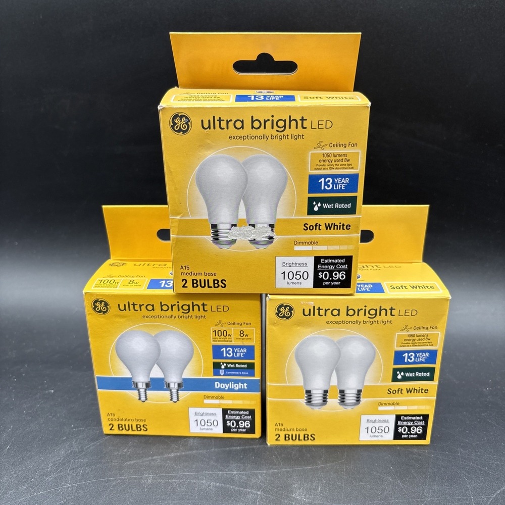 (6 Bulbs)Ultra Bright 100w LED 8w Bulbs A15 Candelabra Base Ceiling Fan Daylight